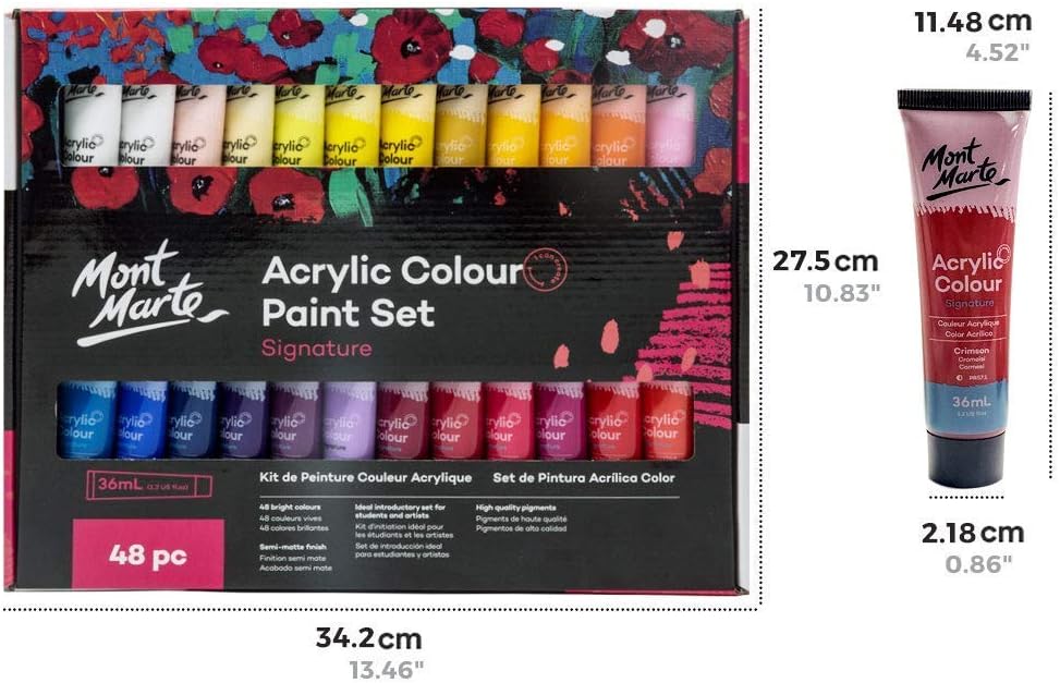 MONT MARTE Acrylic Paint Set Premium, 48 pieces, 36ml tubes, Ideal for Acrylic Painting - Image 3