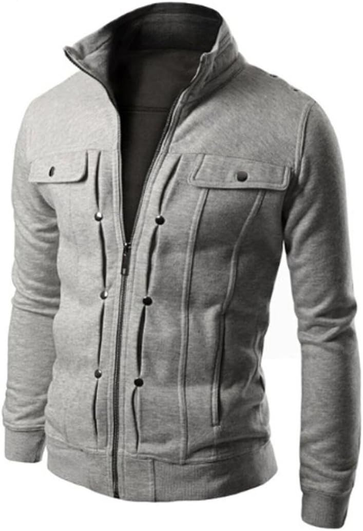 Cardigan Coat for Men Zipper Closuer Button Decorated Jackets Retro Style Outerwear Lapel Outerwear
