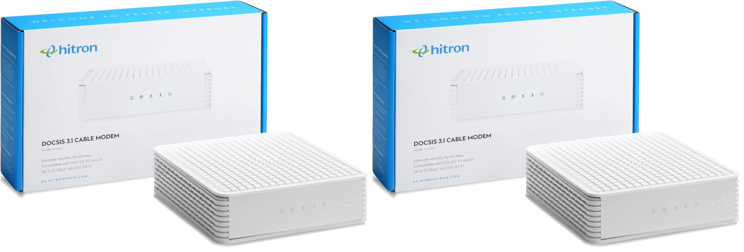 Hitron CODA DOCSIS 3.1 Cable Modem ONLY | Up to 1 Gbps Max Internet Speeds | Certified with Comcast Xfinity, Charter Spectrum, Cox &amp; More | Requires Separate WiFi Router (Pack of 2)