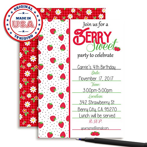 Strawberry Themed Birthday Party Invitations, 20 5"X7" Fill In Cards With Twenty White Envelopes By Amandacreation #TOP6