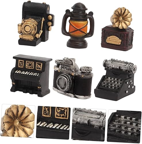 Miniatura 5 de VICASKY Mini adornos retro para cámara, paquete de 6 adornos de resina para jardín de hadas, decoración del hogar, oficina, juguete educativo