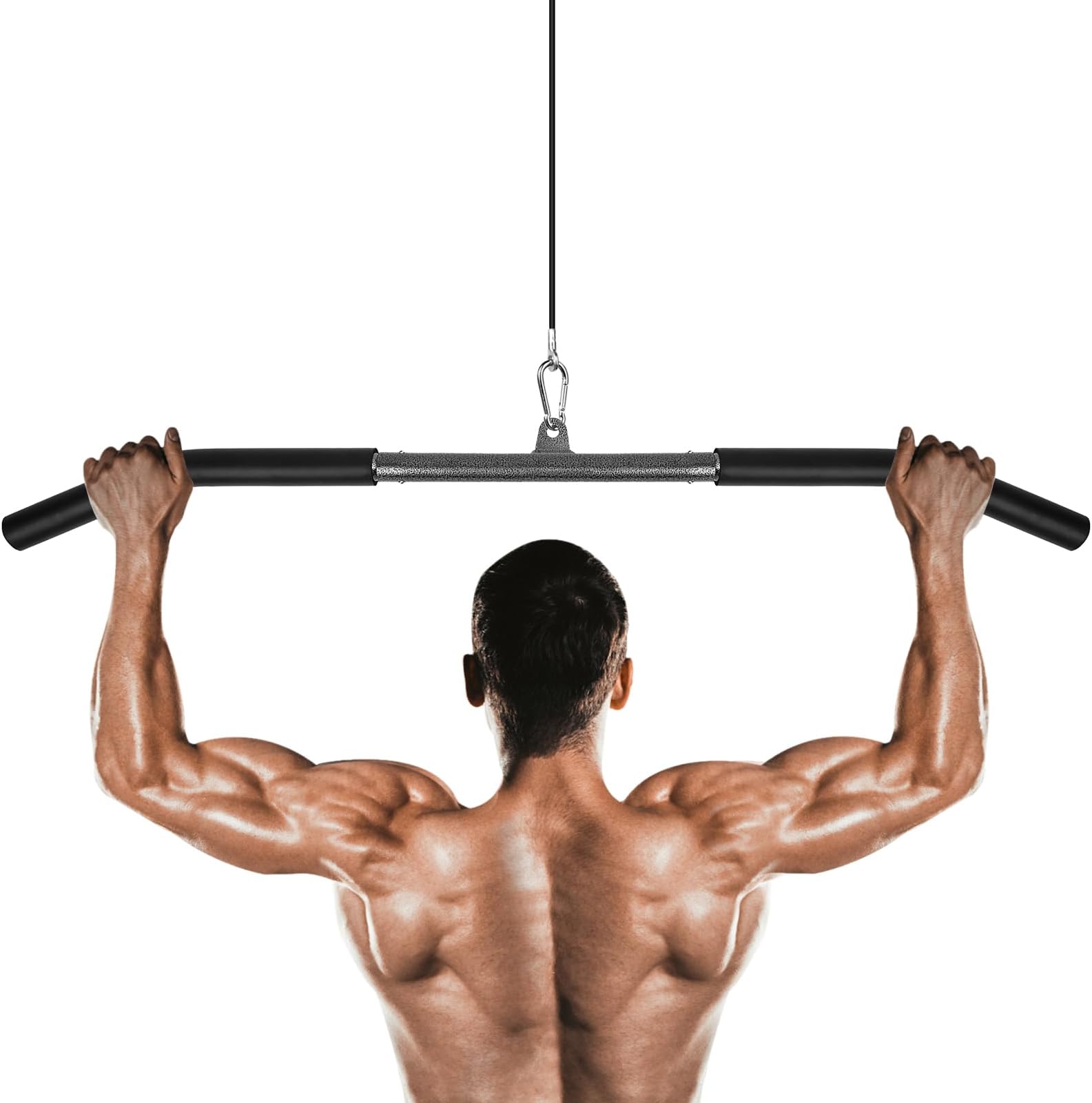 Detachable LAT Pull Down Bar with Full Wrapped Rotating LAT Bar, Cable Machine Pull Down Bar Attachment, Triceps Biceps Pulldown bar for Home Gym (32in)