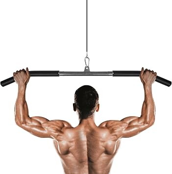 Fitness LAT Pulldown Bar - Gym Cable Machine Attachment, Curl & Tricep Press Down Bar for Back Arm Muscle Building & Strength Workout