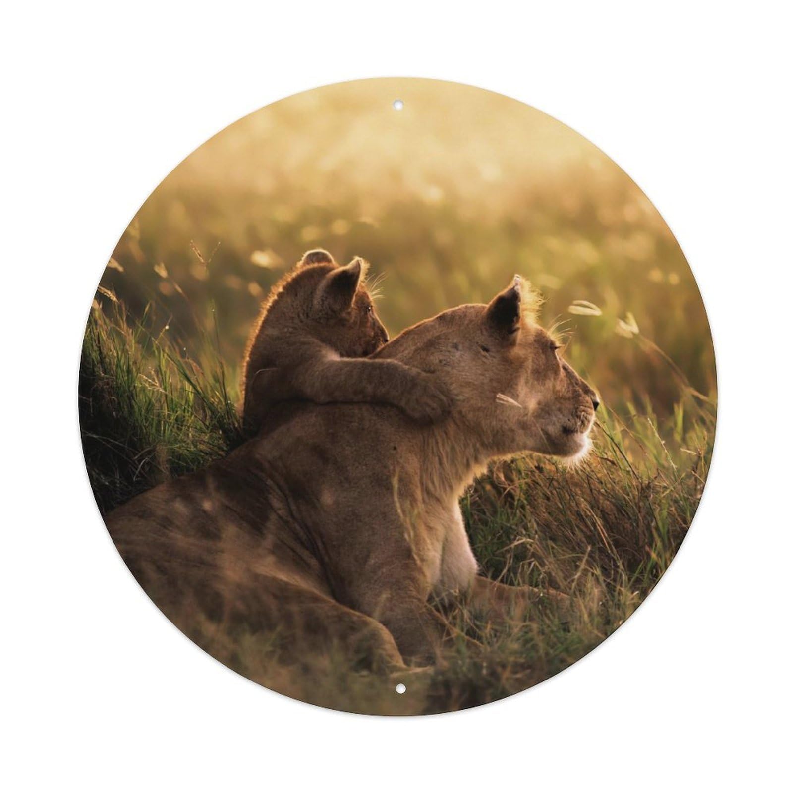 Cwbufd Vintage Style Animal Lion Cubs And Mother African Savannah Wildlife Conservation Vintage Metal Tin Sign Plaque Wall Decor For Cafe, Club Bar, Office, Garden Metal Poster 8X8inch
