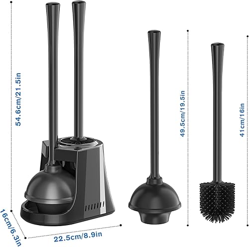 Miniatura 7 de LOVLOY Juego de émbolo y cepillo de inodoro, cepillo de silicona y émbolo de inodoro resistente con soporte ventilado, combo de cepillo de inodoro 2