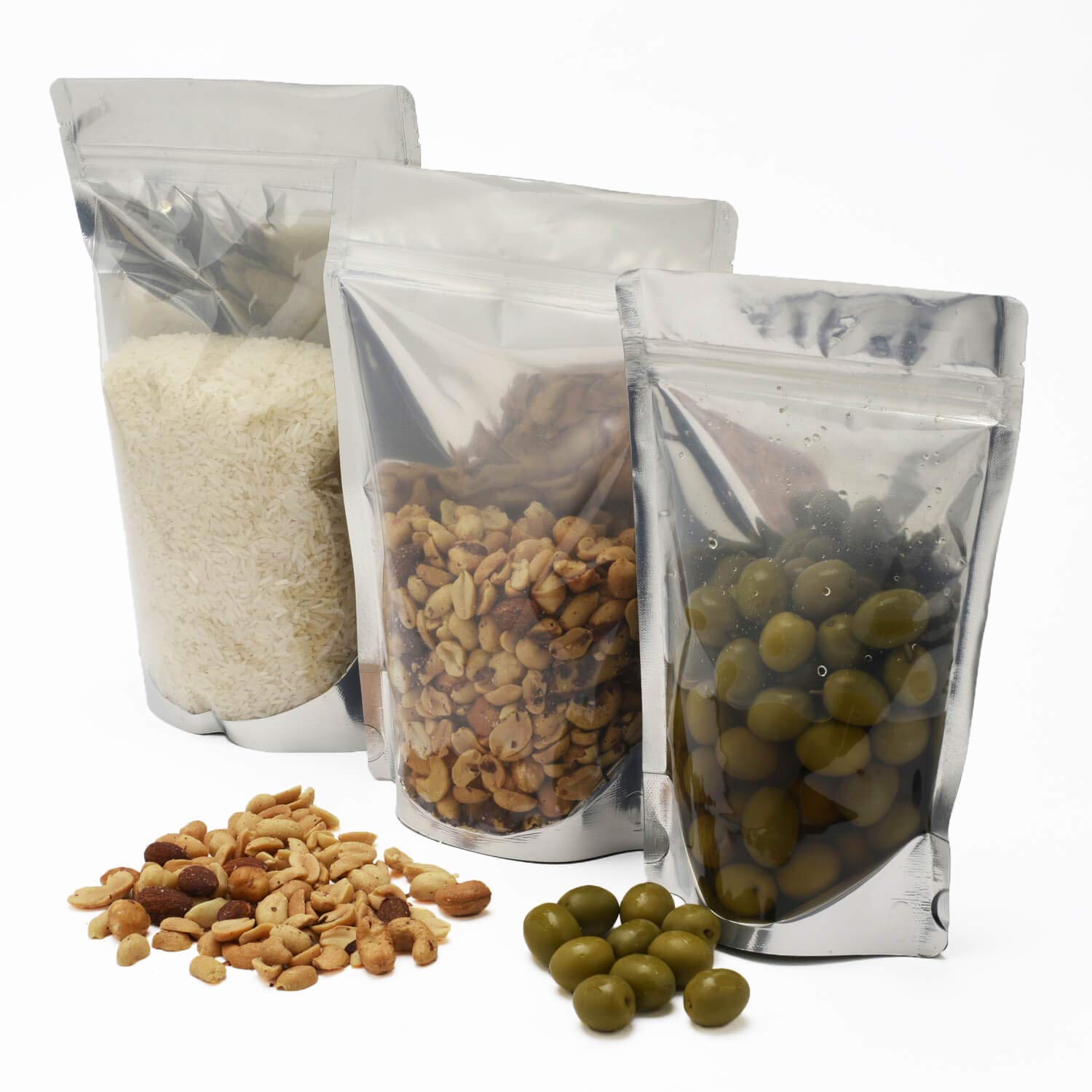 Confezione con cerniera | Contenitore per alimenti anteriore/argento posteriore da 1000 g/m² (1 kg) | sacchetti verticali con cerniera, confezione da 25 pezzi, 21 cm di larghezza x 31 cm di lunghezza
