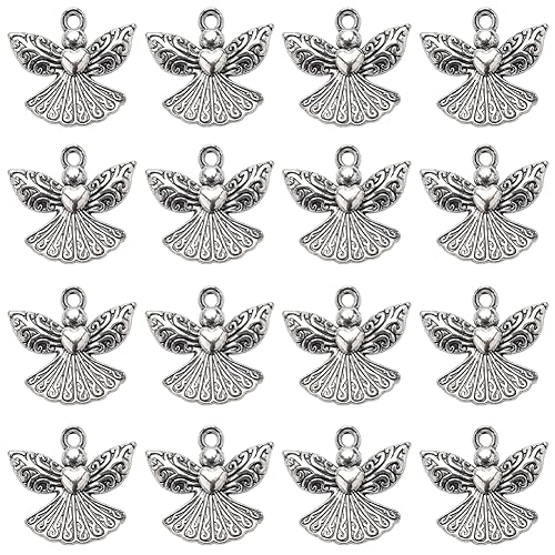 SUNNYCLUE 1 Box 40Pcs Guardian Angel Charm Bulk Silver Angel