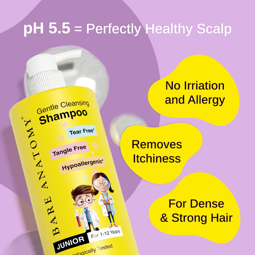 Bare Anatomy Gentle Cleansing Kids Shampoo for 1-12 Yrs | Tear-Free & Hypoallergenic pH 5.5 | Coconut Milk Protein & Vitamin E | Sulphate Free | 750ml 2