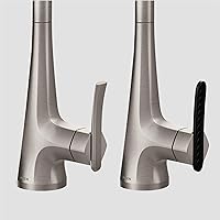 Vista 5 de Moen Sinema grifo de cocina desplegable de acero inoxidable con aumento de potencia y sistema retráctil, llave de cocina moderna de arco alto, fácil