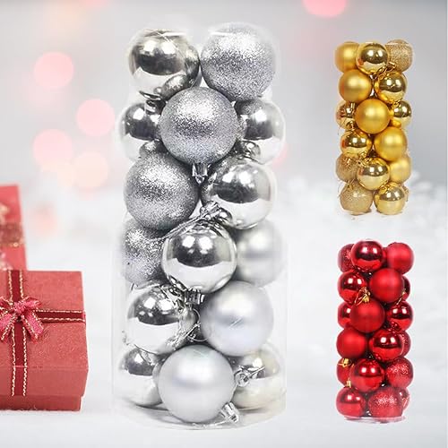 Yevclihds Bola de Navidad, decoración para árbol de Navidad, 24 adornos de bolas de Navidad de 2.36 pulgadas (plateado)
