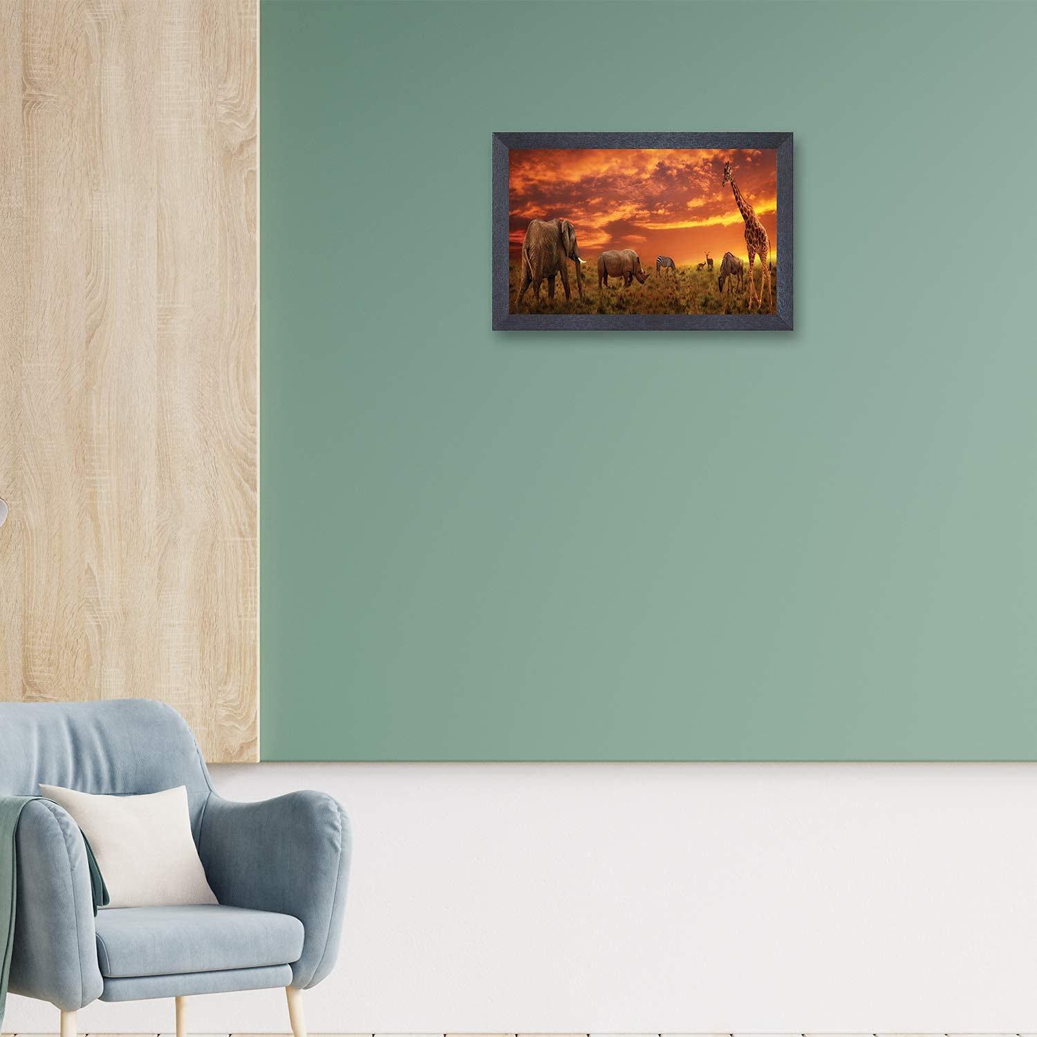 Amazon Brand - SolimoAmazon Brand - Solimo Safari Sunset Painting with Frame-black