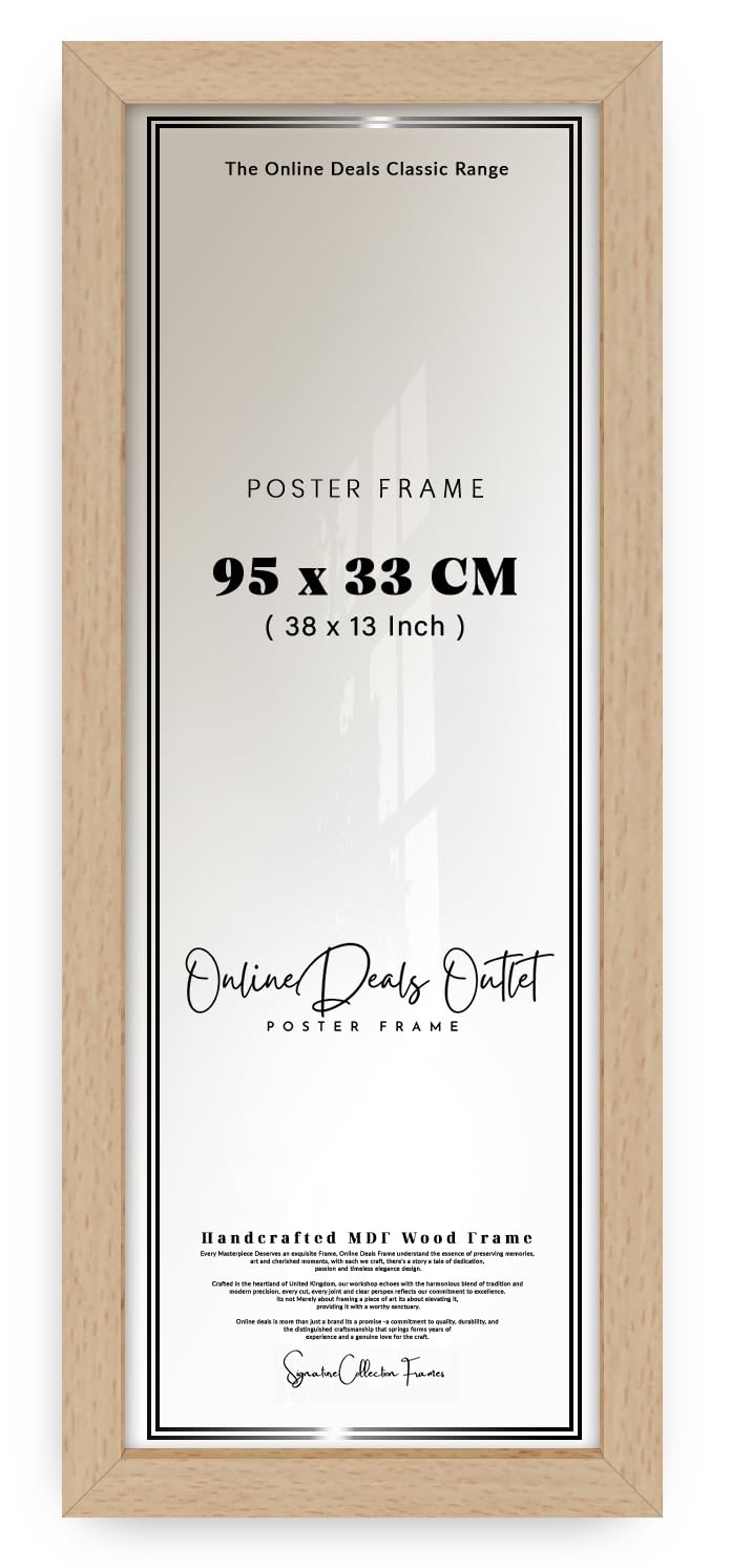 Online Deals | MDF Poster Frame (95 x 33 CM) 33 for Cultural Artifacts, Religious Prints & Vintage Art, Stylish MDF Wood Finish, Easy Hanging Hooks [ Beech ]