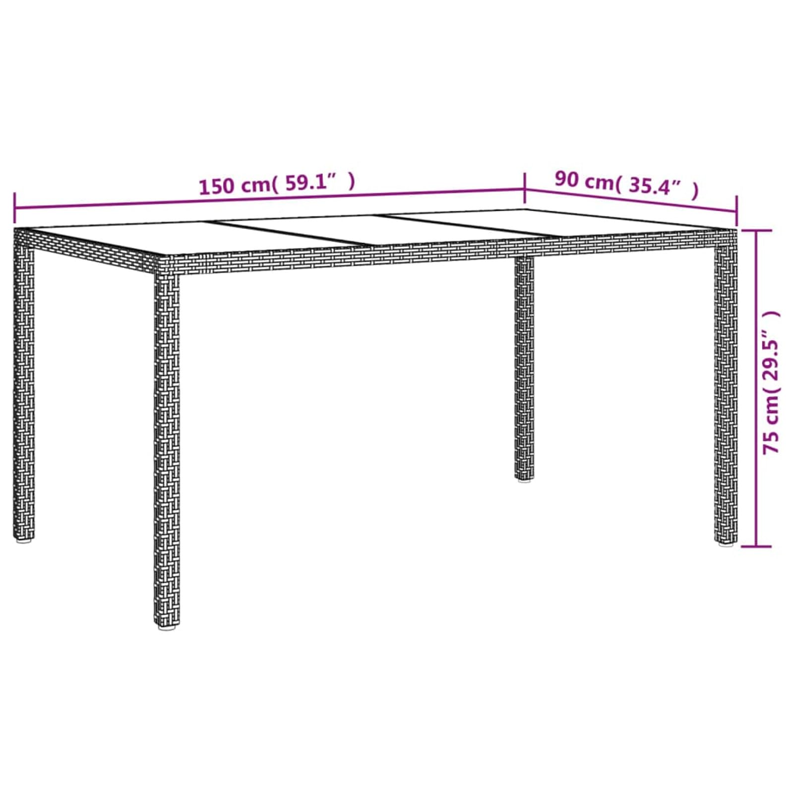 Homgoday Mesa de jardín de 150 x 90 x 75 cm, cristal templado y polirratán gris, mesa de exterior, mesa de terraza, mesa de comedor, mesa de jardín, mesas exteriores