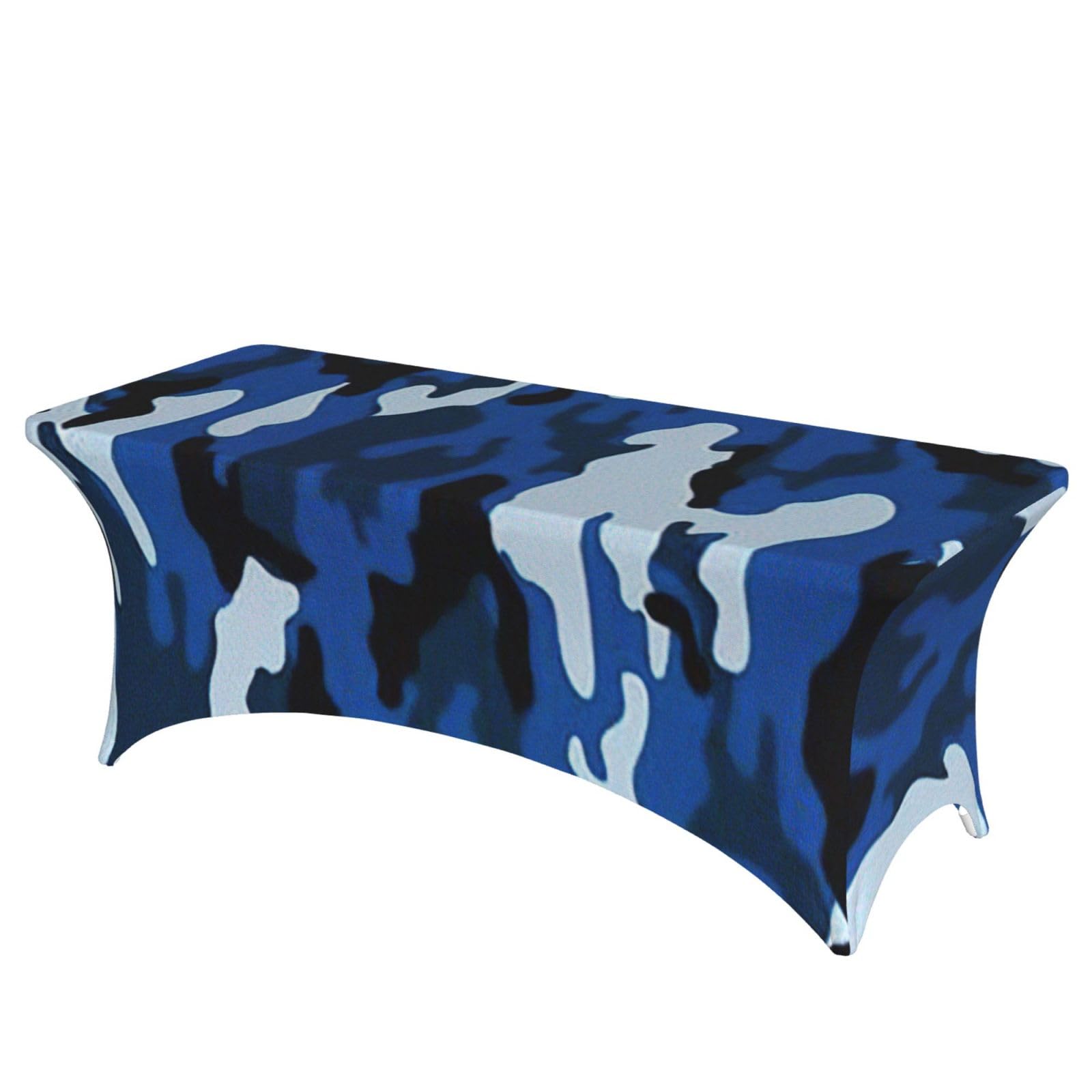 NImongt Blue Camo Print Elastic Rectangular Tablecloth Holidays Family Banquet Wedding Party Table Cover