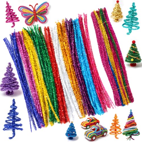 Pipe Cleaners for Craft Flowers 200 Pcs Colored Pipe Cleaners Pipe Cleaners for Craft Glitter Pipe Cleaners for Craft Long Pipe Cleaners for DIY Art Projects Christmas Craft Supplies