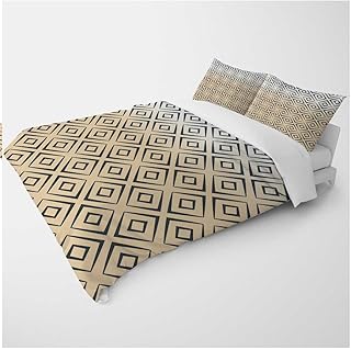 YANFENQI Twin Patterned Duvet Cover Cream Coloured Geometric Checked Cabin Themed Bedding for Kids Teens Adults (Twin,68
