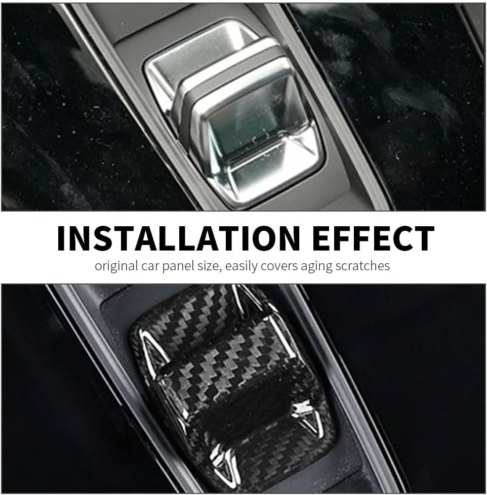 Car Center Console Gear Shift Knob Decorative Cover, Suitable for 2021 Audi A3 A3l Car Interior Accessories, Dry Carbon Fiber Luxury Panel Protective Cover (Black Carbon)