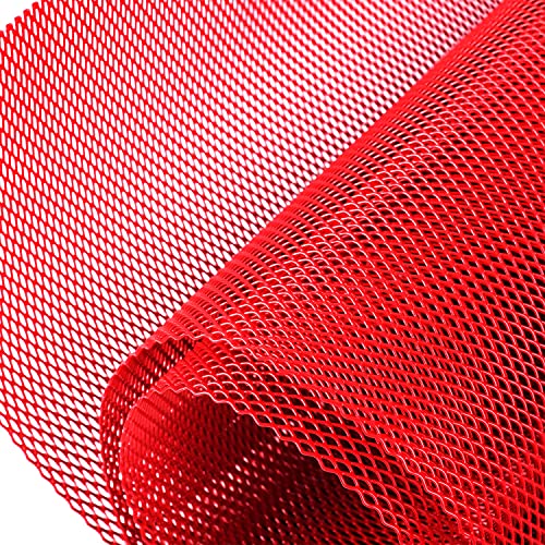 Image of AggAuto Universal 40 inchx13 inch Car Grill Mesh - Aluminum Alloy Automotive Grille Insert Bumper Rhombic Hole 3x6mm, One of the Most Multifunctional Shape Grids Red
