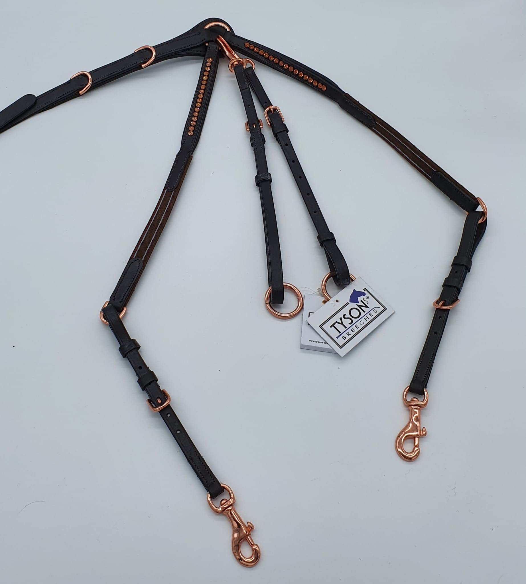 Vorderzeug Deister Braun Roségold Rosa Dunkelbraun Leder weich Strass Glitzer Hilfszügel Tysons (Vollblut)
