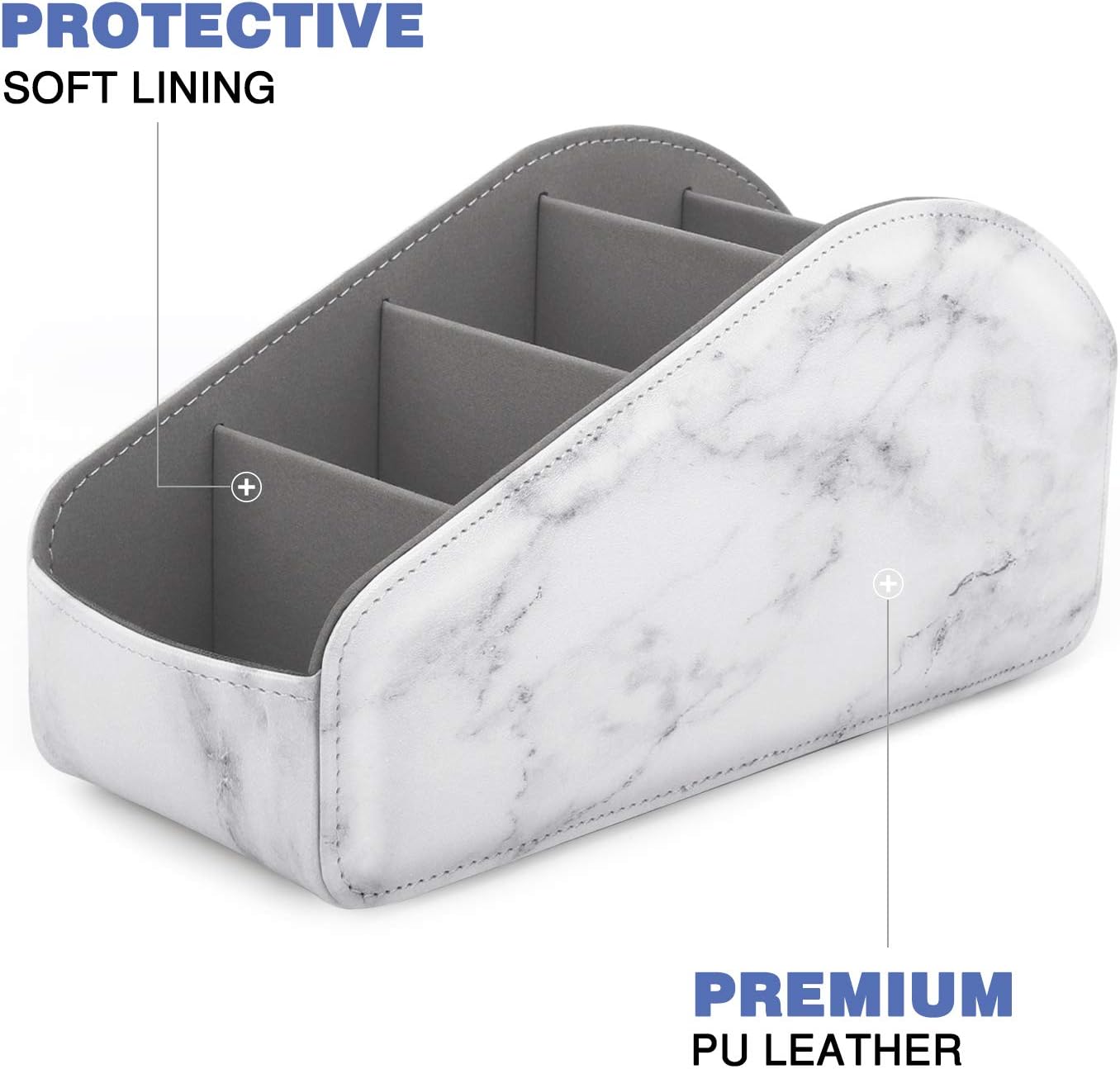 MoKo Remote Control Holder, Leather TV Remote Organizer Remote Caddy Desktop Organizer 5 Compartments for Remote Controllers, Office Supplies, Media Accessory Storage & Organizer - Marble White