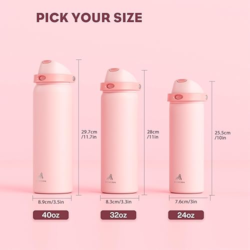Miniatura 7 de POWCAN Botella de agua aislada de 40 onzas para deportes Tapa 2 en 1 con boquilla de botón y popote Quick-Flip, a prueba de fugas, apta para
