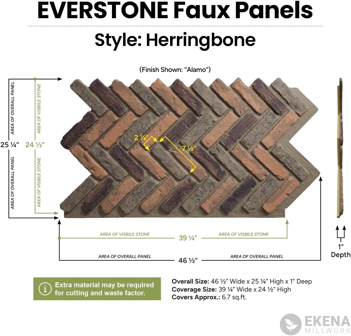 EverStone Herringbone Faux Brick Panel, 46 1/2"W x 25 1/4"H x 1"D, Antique Pearl Color