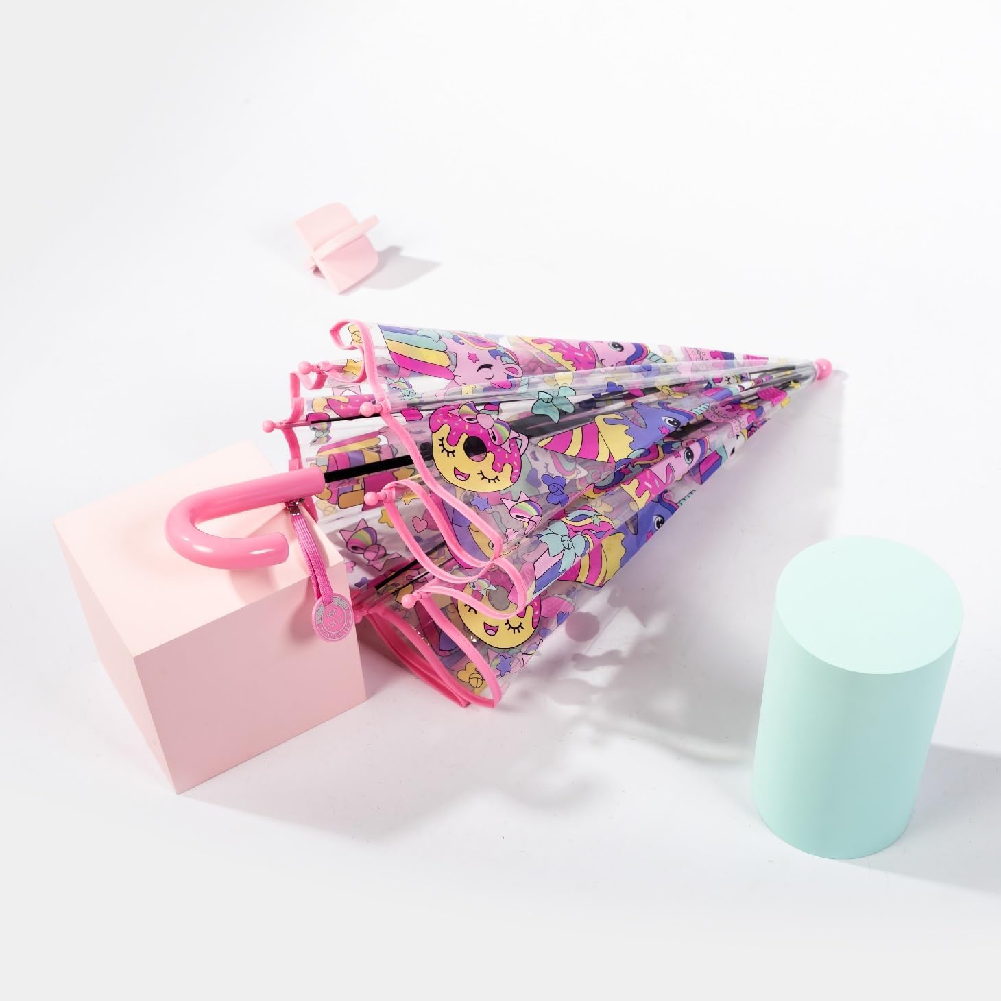 Rhomba Paraguas Transparente de Burbuja para Niños - Ligero y Lindo 8 Fibras Costillas Cúpula Perfecto para Correr (Unicornio Rosa), S