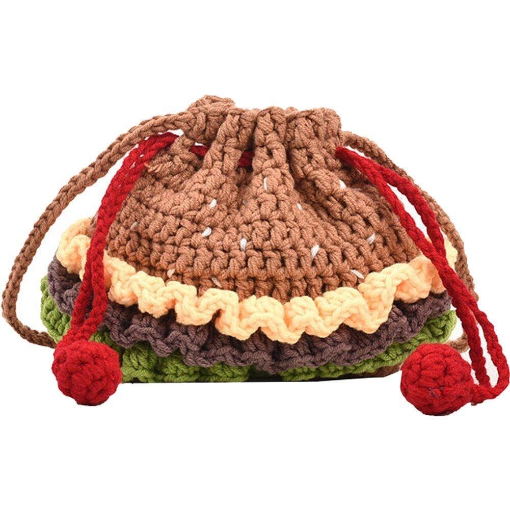 Sac à cordon tricoté main hamburger pour smartphone et filles