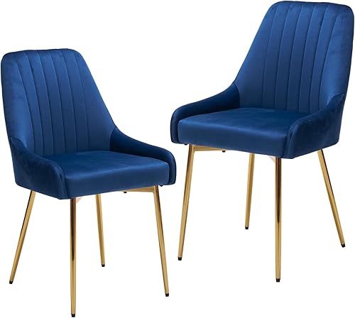 Juego de 2 sillas de comedor, modernas de mediados de siglo, sillas de comedor sin brazos con asiento acolchado de terciopelo y patas de metal