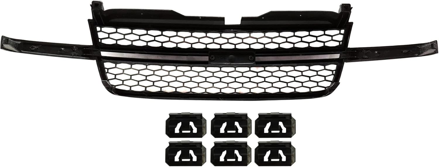 Evan Fischer Grille Assembly Compatible with Chevrolet Silverado 1500 2003-2006, Chevrolet Silverado 1500 Classic 2007 Textured Black Shell and Insert, SS Model, without Dale Earnhardt Package