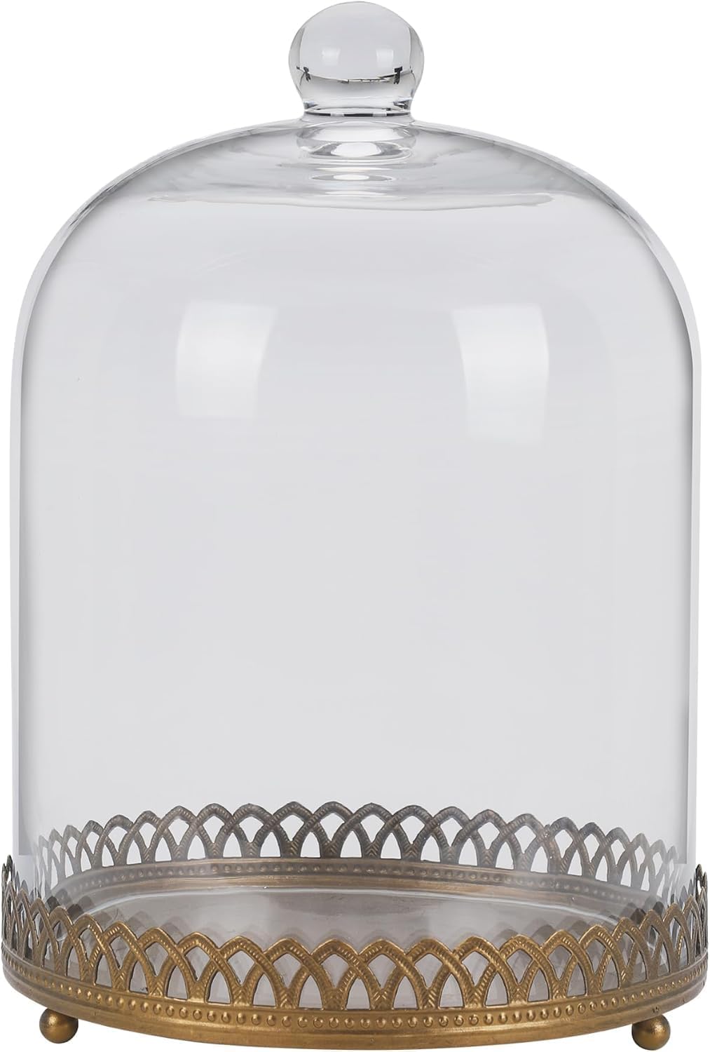 12" Tall Large Sturdy Handmade Glass Cloche Dome with Metal Base in Vintage Brown for Plant, Terrarium, Collectibles, Candle. Cloche Glass Dome, Bell Jar Display Case (Brown Metal Base, 12")