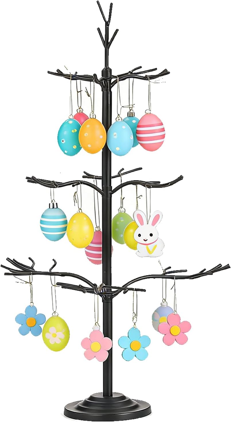 Metal Ornament Display Tree, Black Ornament Tree Display Stand, 22 Inch Easter Tabletop Ornaments Hangers Stand, 3-Tier Wire Displays Trees for Halloween Christmas Ornaments