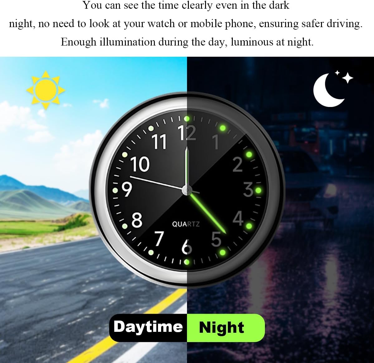 2 PCS Car Clock, Mini Luminous Pointer Clock Stick on Automotive Dashboard, Self Adhesive Round Clocks Watch Universal for Most Vehicles, Decorative Car Accessories (Black+White) image 3