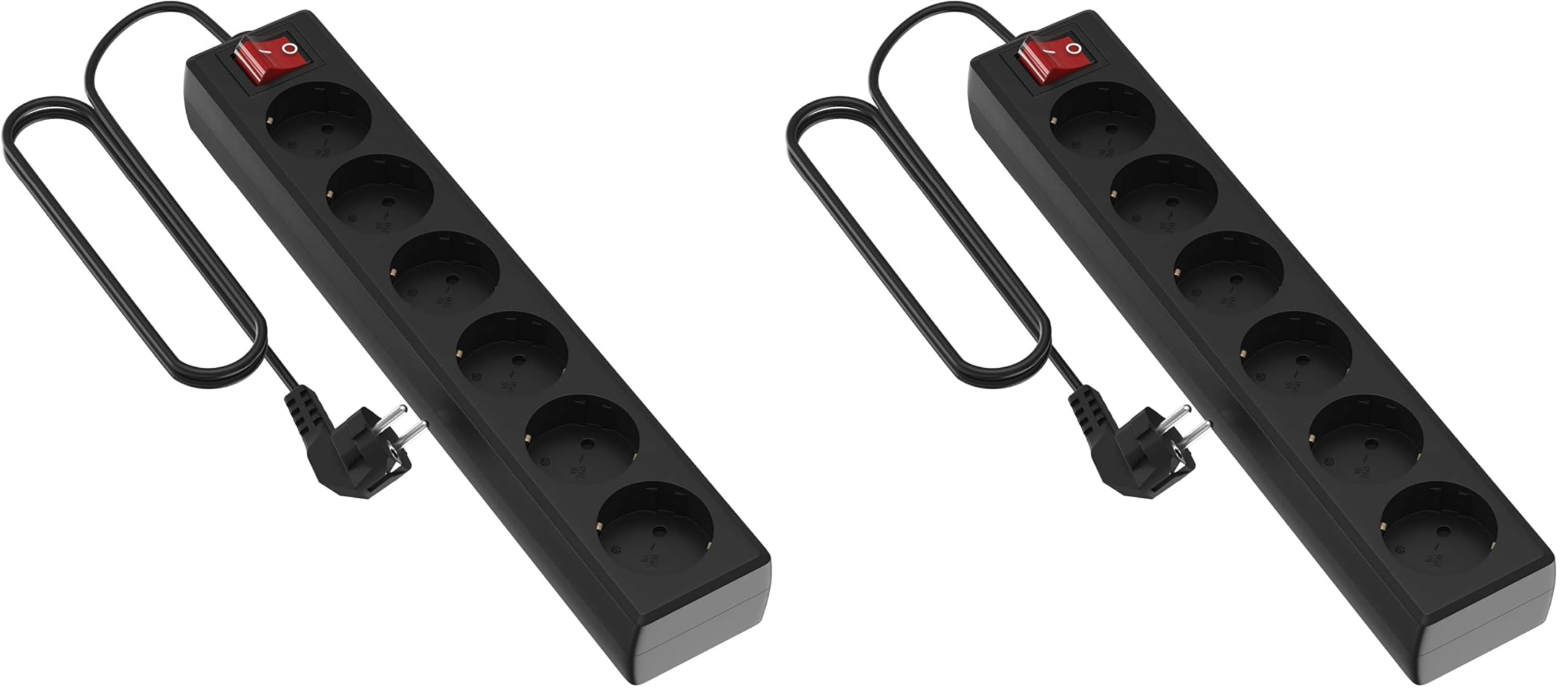 Garza Power - Regleta de 6 enchufes con Interruptor y Toma de Tierra | Ladrón múltiple de 3 Metros | hasta 3680W | Protección Infantil |Cable H05W-F 3G | Color Negro (Paquete de 2)