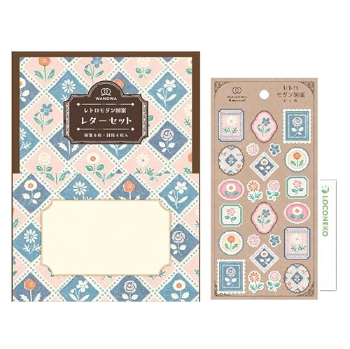 エヌビー社 レターWANOWA 花図案 & 和風シール大 WANOWA 花図案 セット + ロコネコカード
