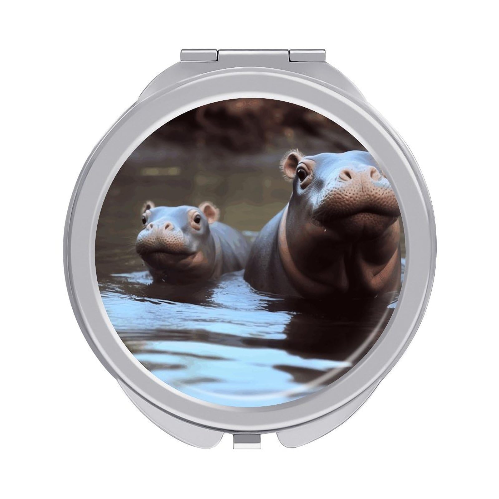 VstaDank Hippos Travel Makeup Mirrors Exquisite Double-Sided 2X/1X Magnifying Folding Pocket Mirror Portable Round Handheld Mirror Mini Compact Mirrors for Outdoor Home