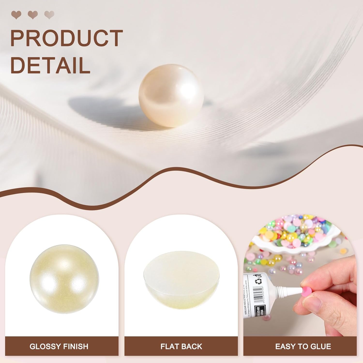 PATIKIL 450 Pcs Beige Half Round Pearls Beads, 12mm ABS Flatback Rhinestones Pearls for Crafting Jewelry Making DIY Nail Art Clothes Wedding Art Decoration - Image 3