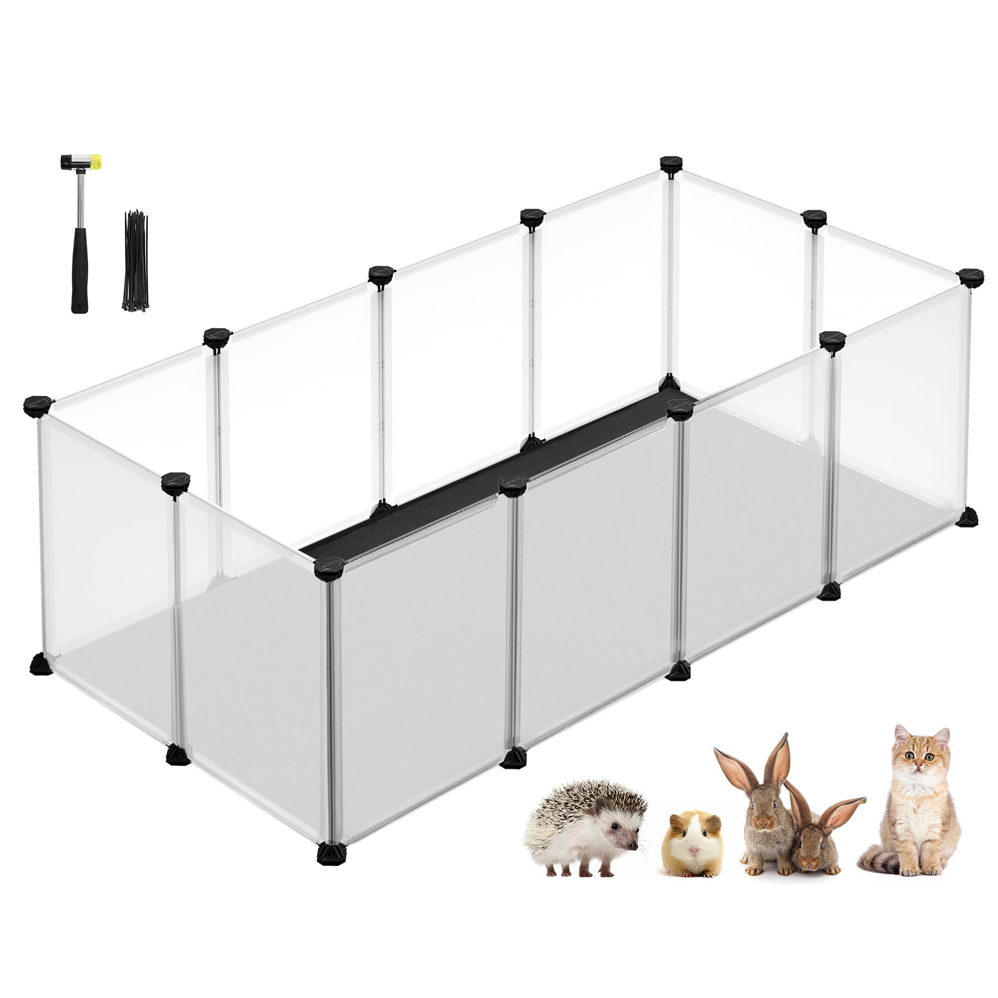 SONGMICS Pet Playpen, with Floor and Removable Oxford Fabric Mat, Small Animal Enclosure, DIY Plastic Cage, Indoor Run for Hamsters, Rabbits, Hedgehogs, Guinea Pigs, 125 x 63 x 42 cm, White LPC009W01