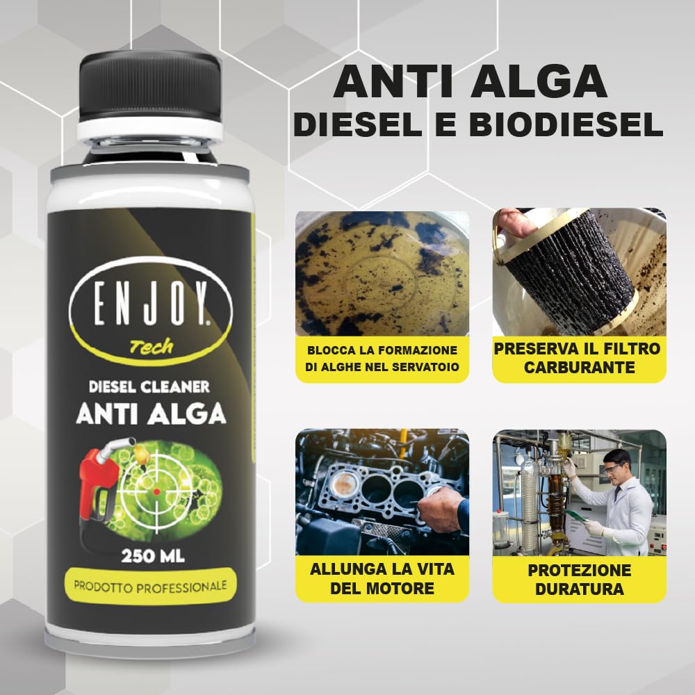 ENJOY TECH Protettore Diesel Antialga 2x250 ml | Additivo per Gasolio e Biodiesel | Previene Alghe, Muffe e Batteri nei Serbatoi | Azione Curativa e Preventiva | Made in Italy