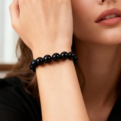 Miniatura 3 de Long tiantian Shungite Pulsera de ónix negro, joyería negra para mujeres y hombres, pulsera de piedra de obsidiana, regalos de joyería