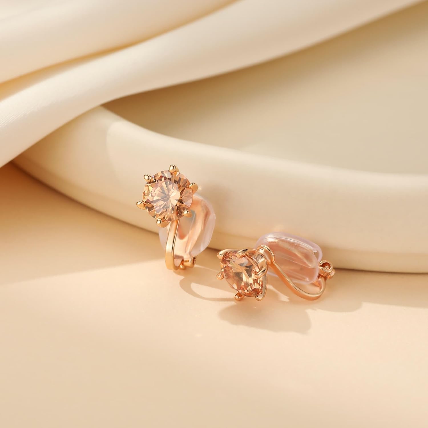 EVEVIC Austrian Crystal Round Cilp On Stud Earrings for Women 14K White Gold Plated Non Pierced for Sensitive Ears Jewelry Gifts for Anniversary - Image 4