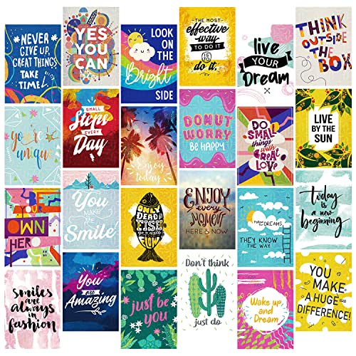 Deeplay Inspirational Card Box Set With Envelope 24 Pack, Blank Motivational Greeting Cards Assorted, Assortment Encouragement Notes With Positive Quotes, Bulk Glossy Holographic Card For Teens Adults Coworkers #TOP1