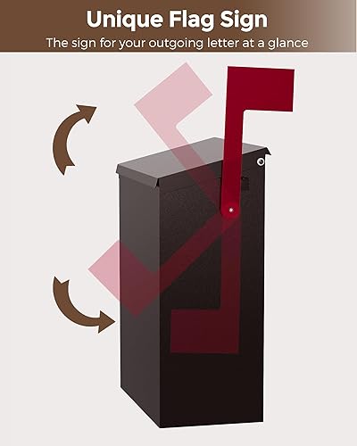Miniatura 128 de LAND·VOI Buzón de pared con un kit de bandera y tres juegos de calcomanías de números de buzón de 0 a 9, buzones para exterior, buzón de metal Negro