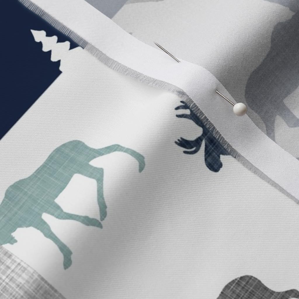 Spoonflower Fabric - Little Man Patchwork Navy Dusty Blue Grey Moose Woodland Plaid Printed on Organic Cotton Sateen Fabric by The Yard - Sewing Quilting Apparel Home Decor