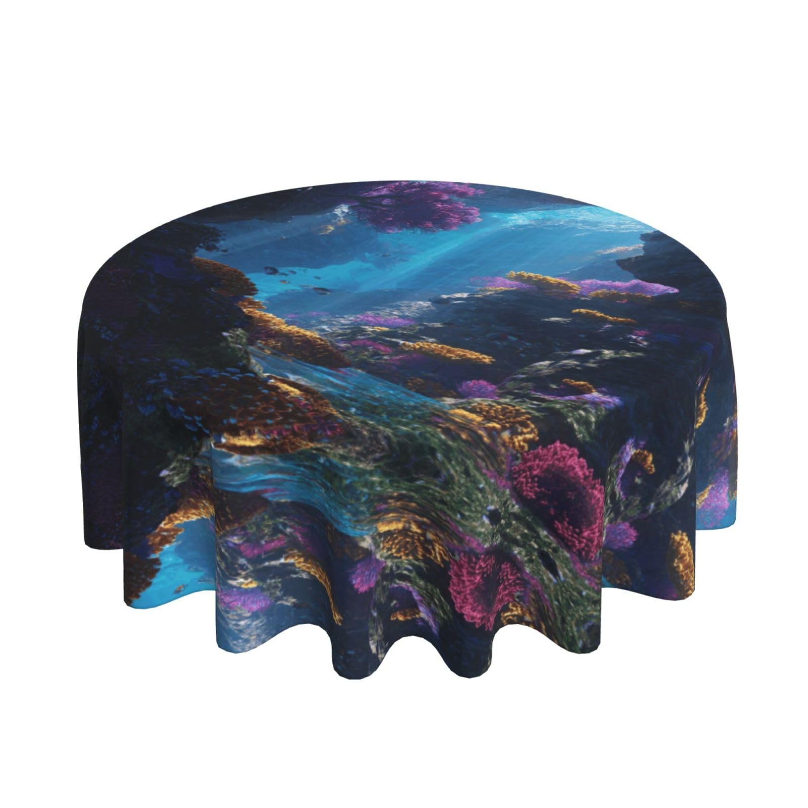 ESNAIUVCD Reef scenery print Round Tablecloth Waterproof Washable Wipeable Resistant Polyester Circular Table Cover for Dining Room Kitchen Indoor Outside 60"