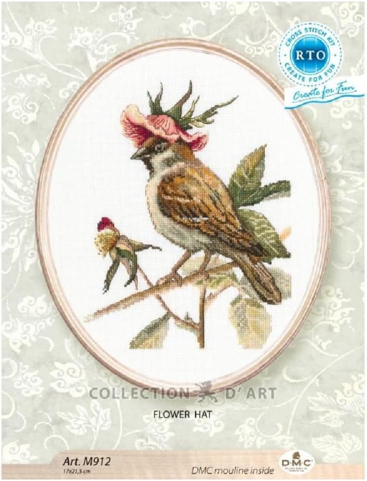 RTO Cross Stitch Embroidery Kits for Adults Birds, Flowers - Flower hat 17x21.5cm/6.7x8.5 16CT