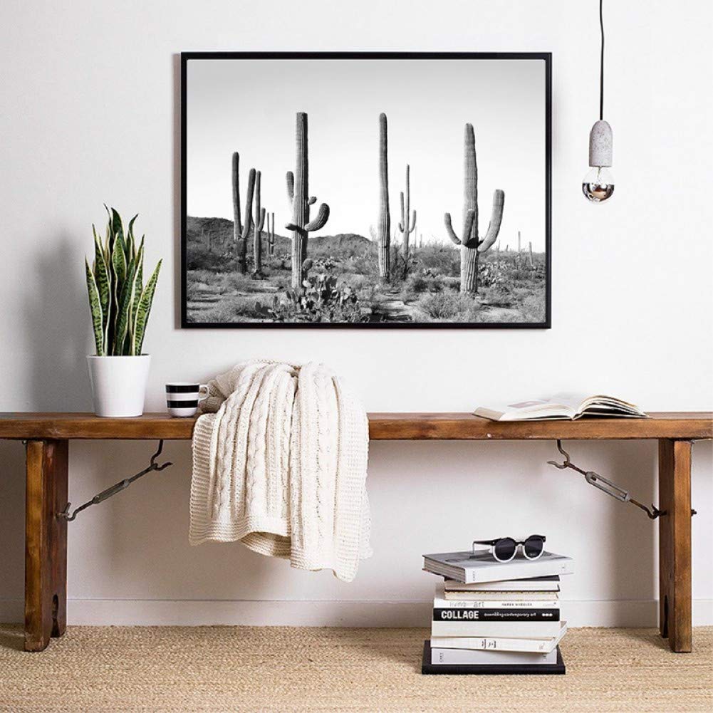 WPFZH Decorative art painting Desert Cactus Posters Prints Boho Wall Desert Landscape Canvas Painting Black White Pictures Modern Photography Home Decor-60x100cm