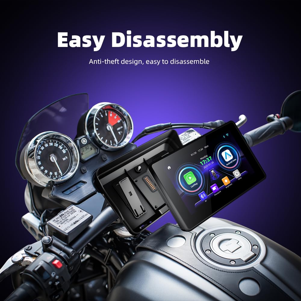 5" Display Moto Wireless CarPlay Android Auto Navigatore IP67 | Display touch IPS 800nit IP67, doppio supporto antifurto a sgancio rapido. Compatibile con moto universali e base BMW.