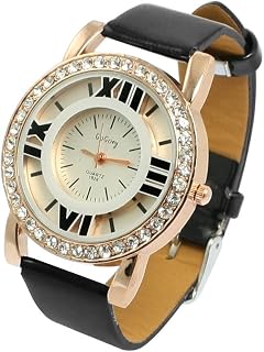 Qtqgoitem Faux Rhinestone Numbers Round Dial Black Wristband Ladies Watch (Model: 8a9 c63 31c 83a 5c9)