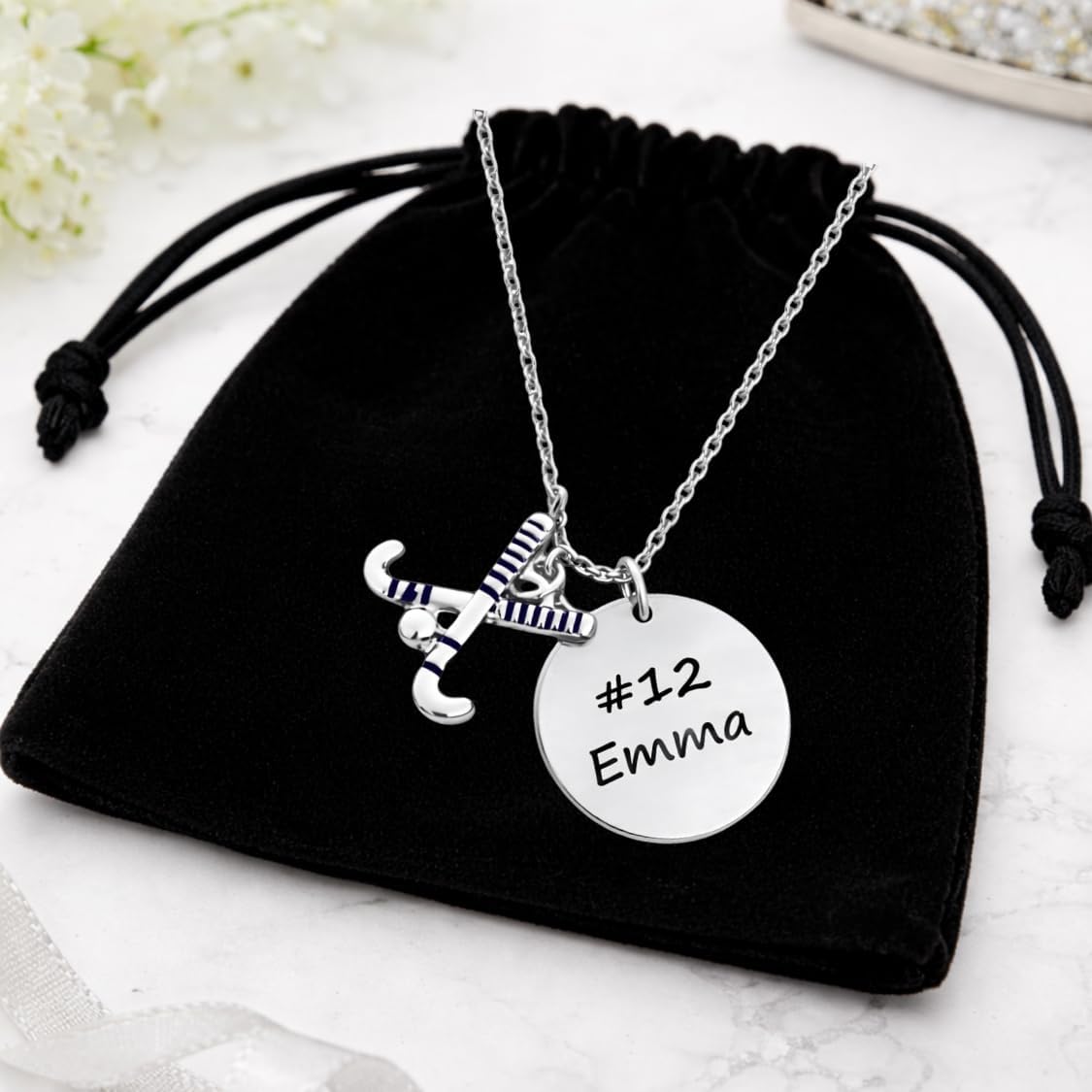 Personalized Field Hockey Necklace • Engraved Stainless Steel Charm with Stick Pendant • Custom Jewelry Gift for Players, Teams & Coaches - Image 6